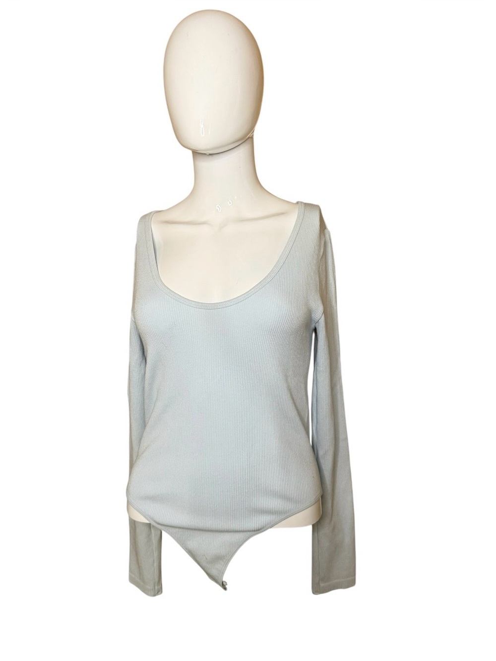 Forever 21 Light Blue  Scoop Neck Ribbed Long Sleeve Bodysuit